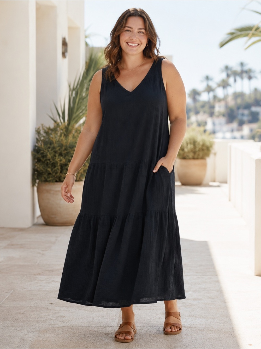 Marine Layer Corinne Cotton Gauze Tiered Maxi Dress XL Coastal Boho